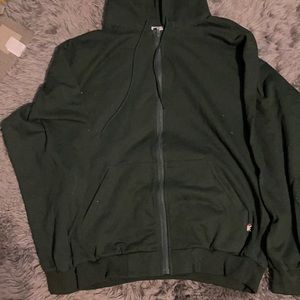 Green zip front hoodie front pockets